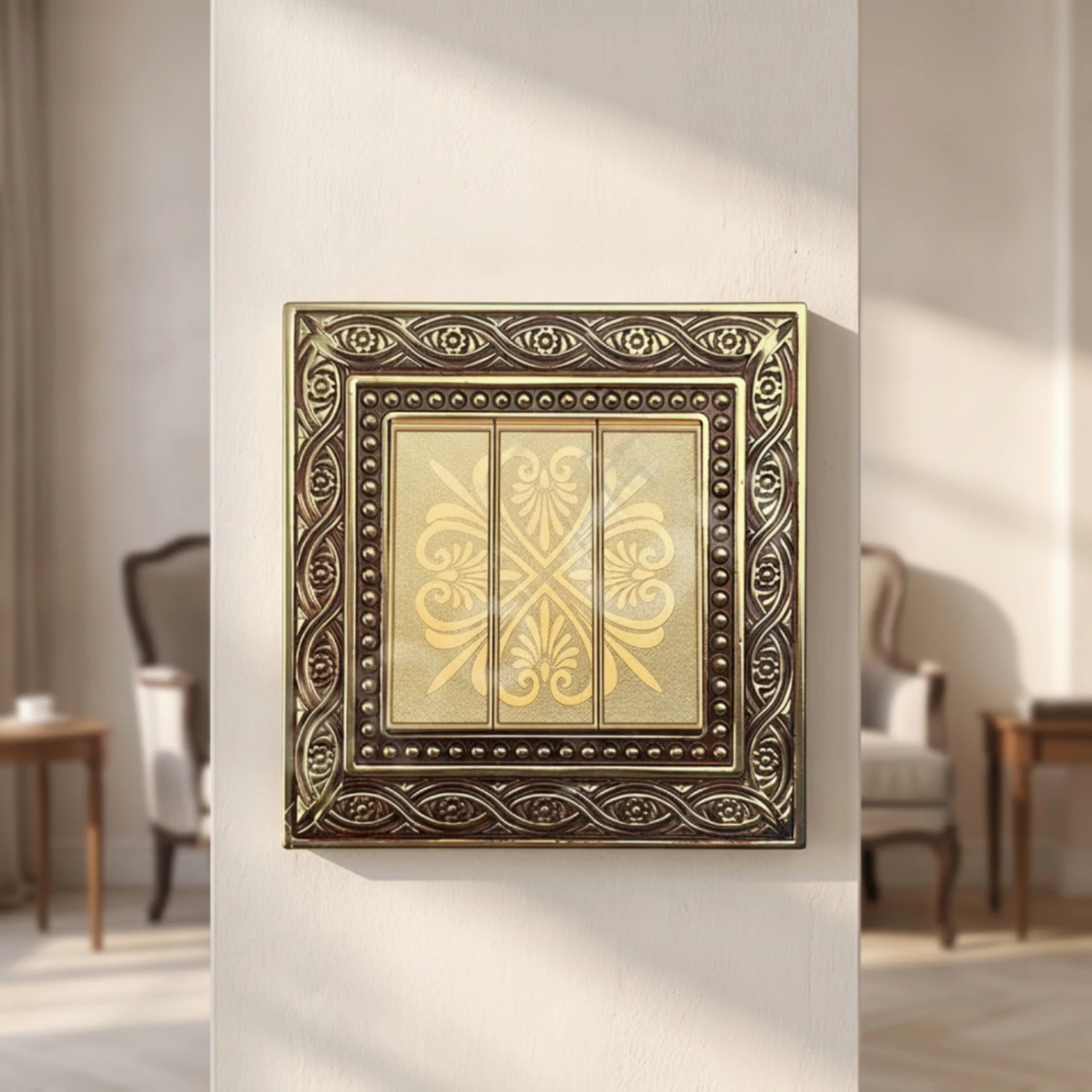 3D Floral Switch Plate Ornate Switch Plate with Floral Pattern Faceplate Gold-Toned Hardware Classic for Renovation, Hotel Rooms