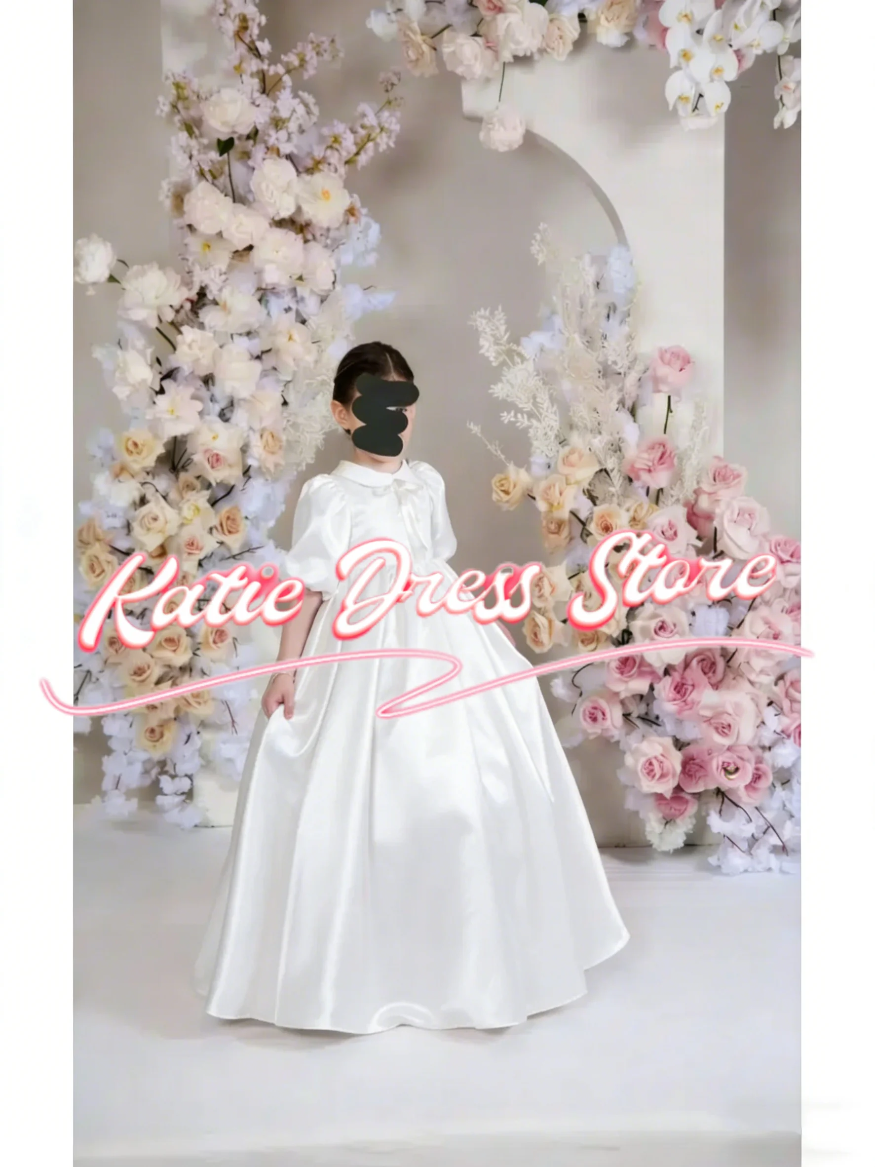 Ivory Flower Girl Dress For Wedding Satin High Waist Bridesmaid Kids Birthday Party First Communion Ball Gowns Customized