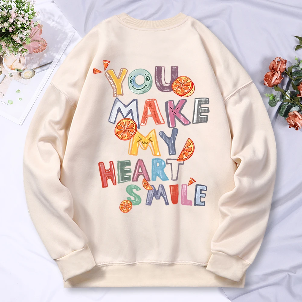 You Make My Heart Smile Fruit Letter Graphic Printing Men Women Clothes Autumn Streetwear Harajuku Fleece Pullover Hoody Couple