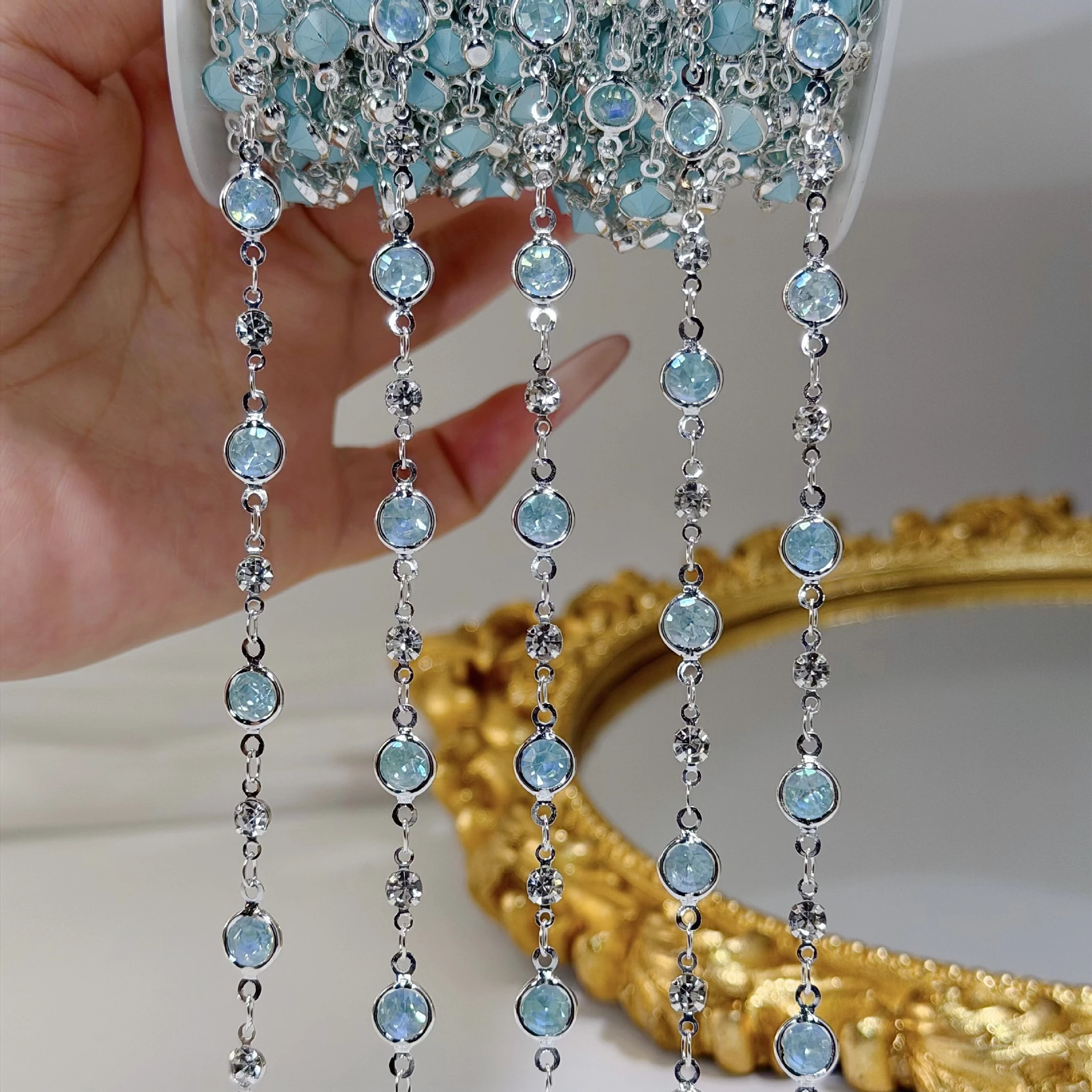 0,5/1/2 Meter Glasperlenkette Strass-Quaste Kupferkette DIY Armband Halskette Schmuckherstellung Handwerk Kleidungszubehör – Detail 3