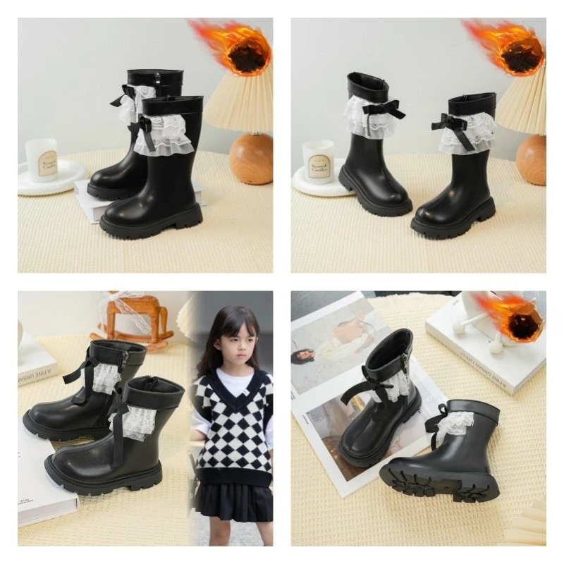 

Children's Padded Fashion Short Boots 3-18 Years Old Bow Girls Cotton Shoes Soft Non-slip Kids Fashion Boots Girls High Boots