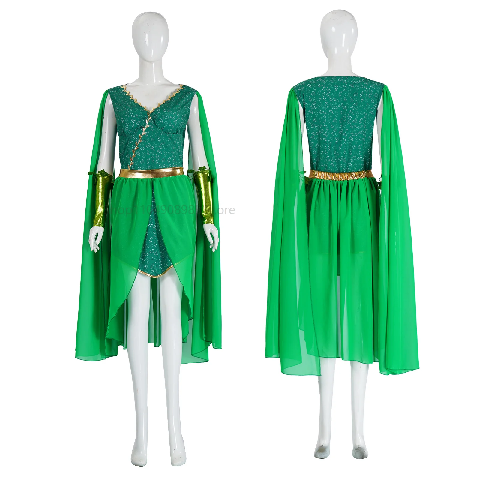 

Green Princess Fairy Costume Forest Elf Holiday Cosplay Dress Long Sleeves Drape Mesh Roleplay Dress