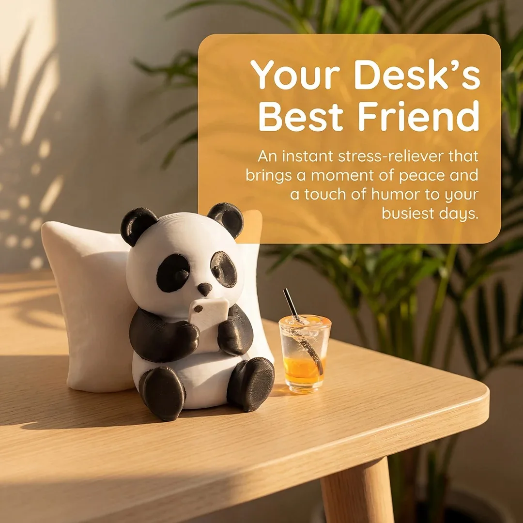 Cute Panda Desk Decor, 3D Printed Stress Relief Figurine, Funny Office Ornament for Home & Workspace, Unique Gift for Colleagues