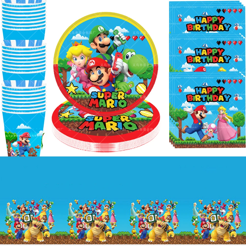 61pcs/lot Mario Kids Boys Favors Cups Plates Happy Birthday Party Napkins Decoration Tablecloth Events Supplies