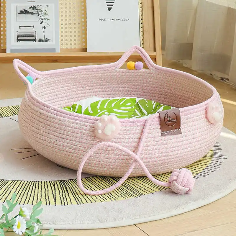 

Cat nest for all seasons, cotton and linen woven pet cat sleeping nest, scratch-resistant and wear-resistant