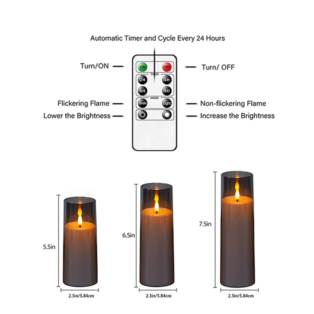 3Pcs Flameless LED Candles Set Remote Timer Flickering Battery Operated for Wedding Baby Shower Party Romantic Dinner Home Decor