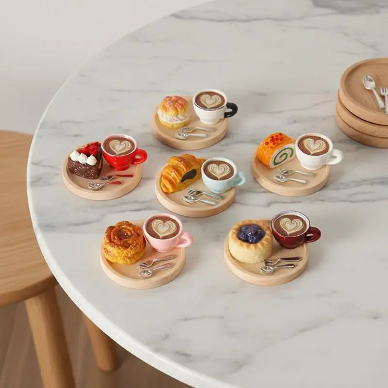 Dollhouse Miniature Coffee Pastry Food Set Realistic Tray Accessory for Doll House Decor Craft Lovers Pretend Play Gift
