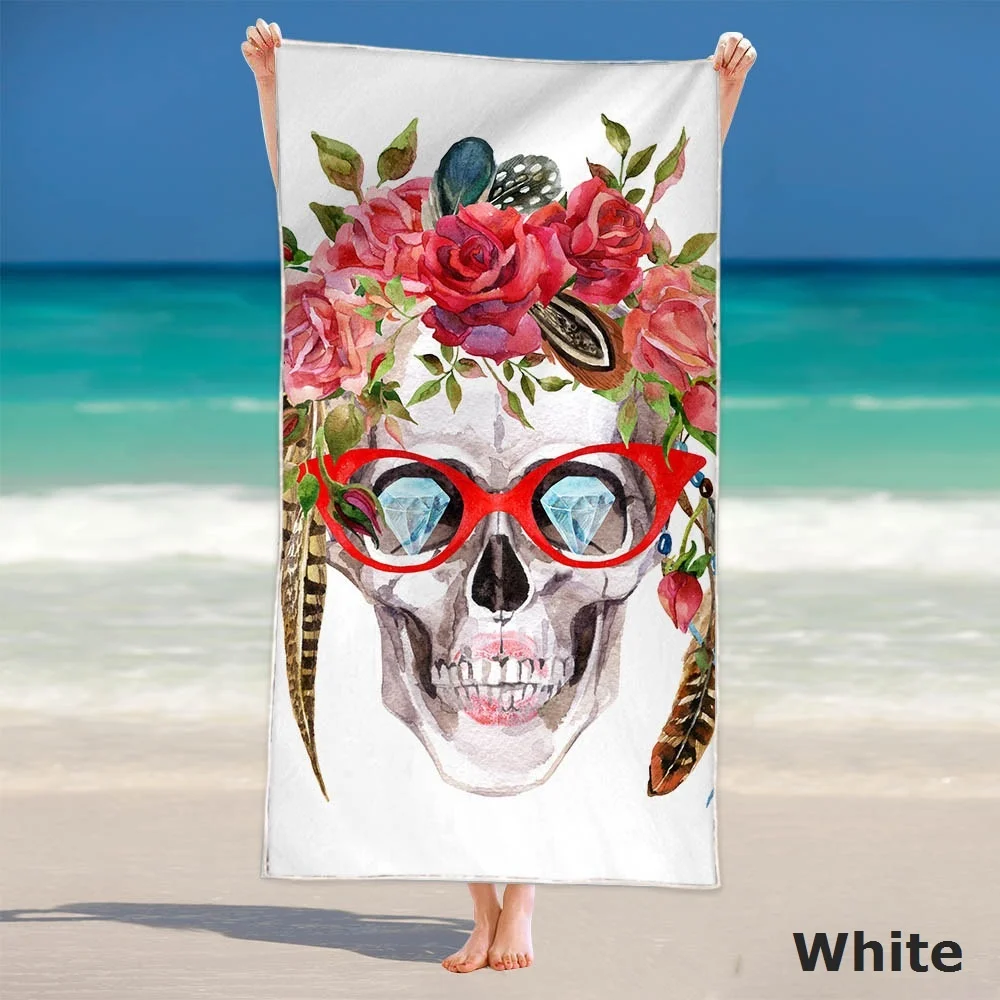 

Cool Skull And Rose Pattern Beach Towel Personalized Bath Towels Beach Cushion Quick Dry Summer Sport Swimming Towels Polyester