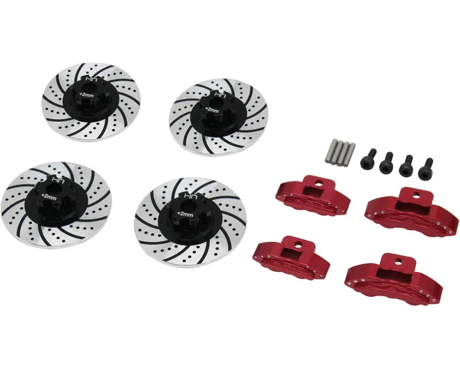 Hot Racing TRF10P202 Alum Brake Disc w/ Red Caliper +2mm Hub (4pcs) Rep TRA8356/8367 for 1/10 TRA 4-Tec 2.0/3.0