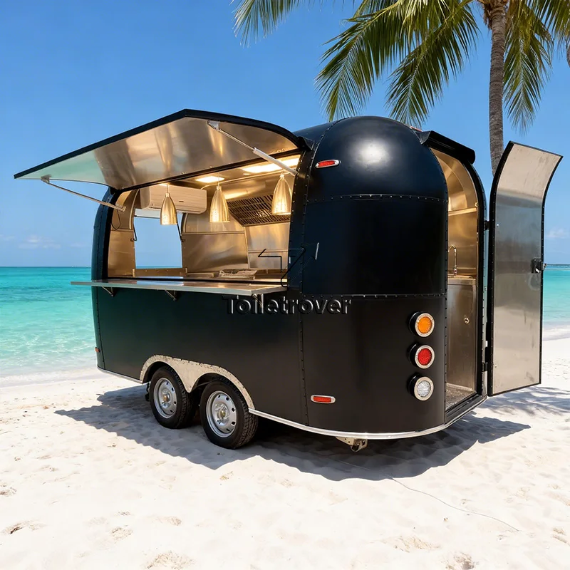

Высококачественный портативный прицеп-фургон из нержавеющей стали с двойной осью для продажи закусок, с фритюрницей, грилем, холодильником, отсеком для хранения и витриной для продажи