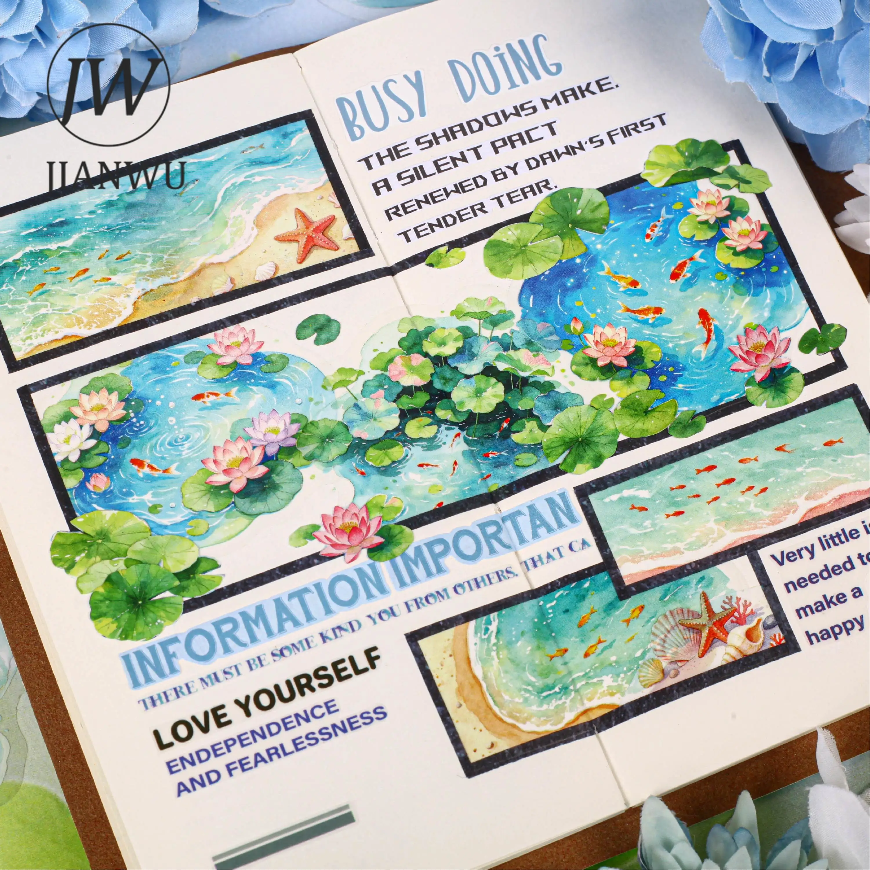 JIANWU Vintage Pond Fish Landscape Material Collage Scrapbooking PET Sticker Creative DIY Journal Stationery - view 4
