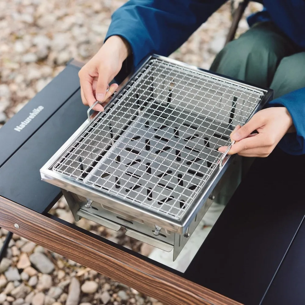 

Camping Charcoal Grill for IGT Table, Folding Barbecue Grill with Tongs & Carry Bag, Portable BBQ Grill for Outdoor Car
