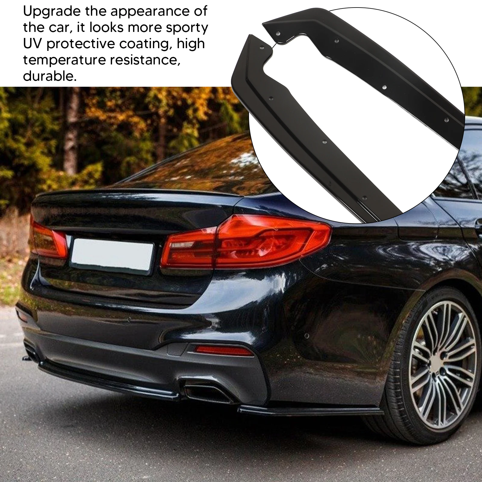 Car Rear Bumper Side Splitter Glossy Balck Corner Cover Fit For BMW 5 Series G30 G31 M Sport 2017‑2022