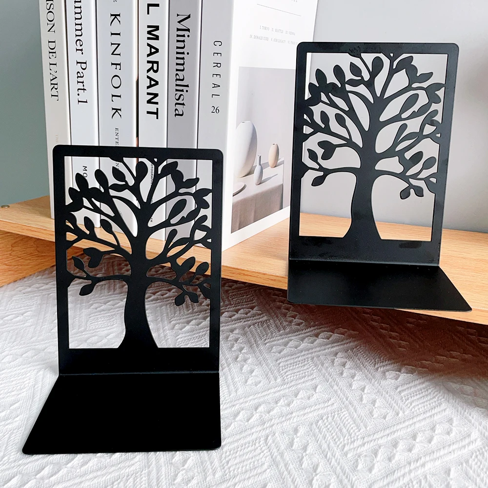 Classic Tree of Life Metal Bookends for Shelf Black Trendy Book Ends Books Support Birthday Back To School Gifts