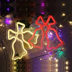 LED Christmas Bell Shape Neon Sign Light Wall Decor USB Battery Lamp Home Wall Decoration for Christmas Birthday Party Decor