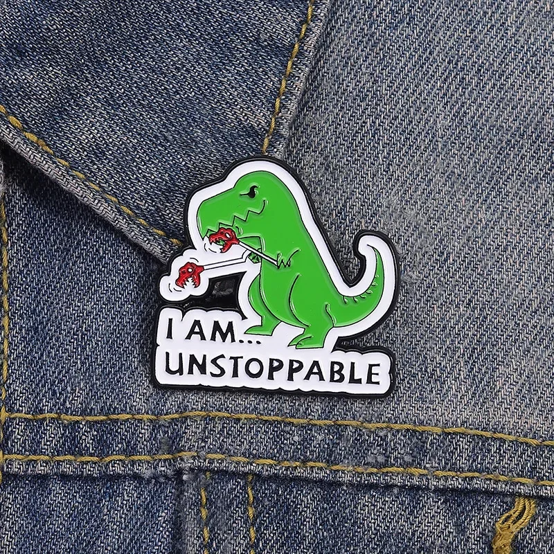 Cartoon Green Dinosaur Small Animal Shaped Alloy Brooch English Short Sentence Clothing Backpack Accessories Brooch Lapel Pins