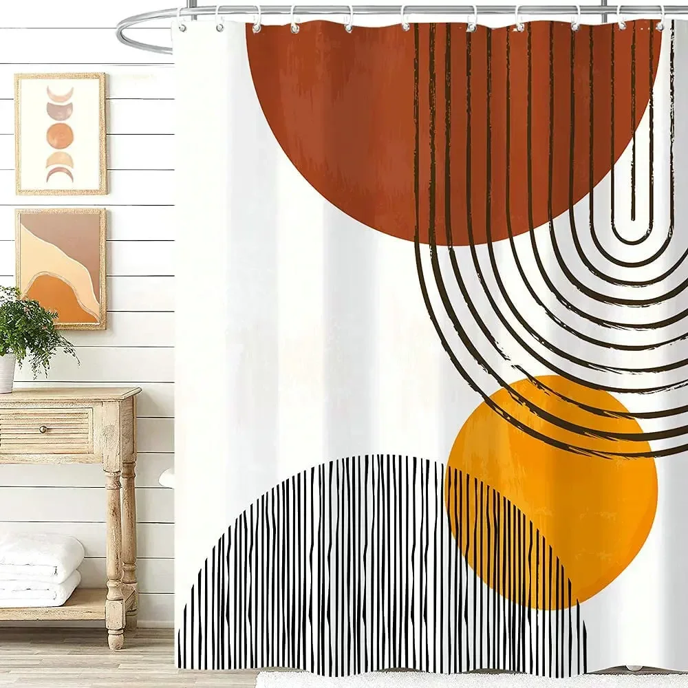 Morden Geometric Shower Curtain  Abstract Semicircle Arch Sun  Minimalist Aesthetic Polyester Cloth Bathroom Curtains With Hook