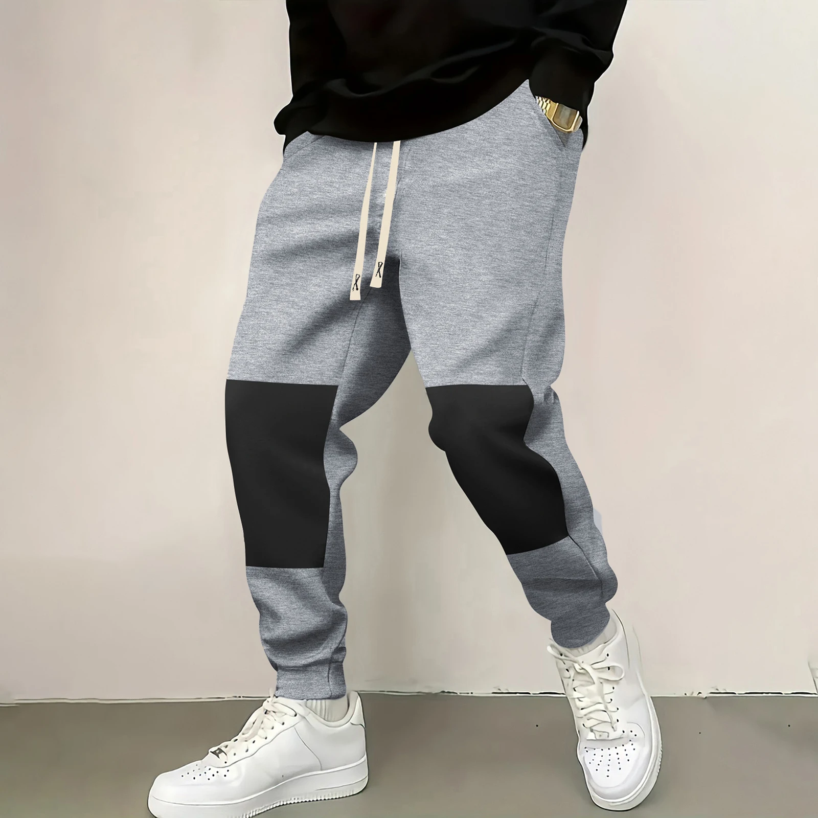 

Men's Casual Jogger Pants Drawstring Waist Contrast Color Trousers Cozy Sweatpants with Pockets