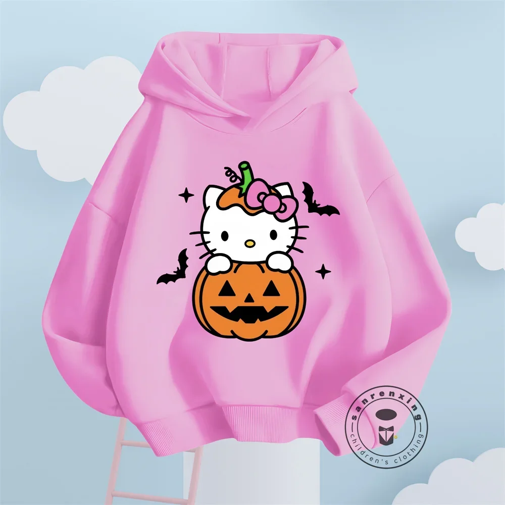 Chic and Cozy Hello Kitty Cartoon Sweatshirts for Children Fans Solid Colors Elastic Waist for Autumn Winter Comfort by Sanrio