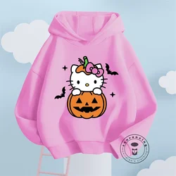 Chic and Cozy Hello Kitty Cartoon Sweatshirts for Children Fans Solid Colors Elastic Waist for Autumn Winter Comfort by Sanrio