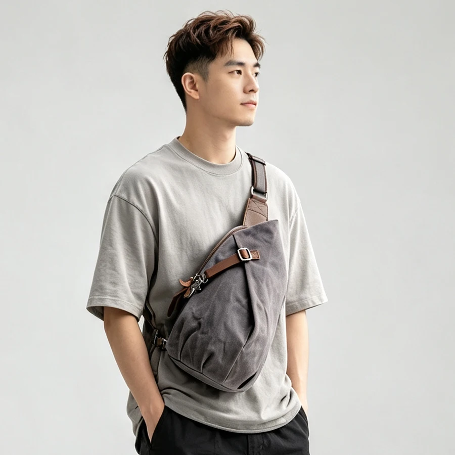 Retro Canvas Crossbody Motorcycle Riding Bag Waterproof Oil Wax Cloth Casual Single Shoulder Bag Leisure Chest Bag for Youth