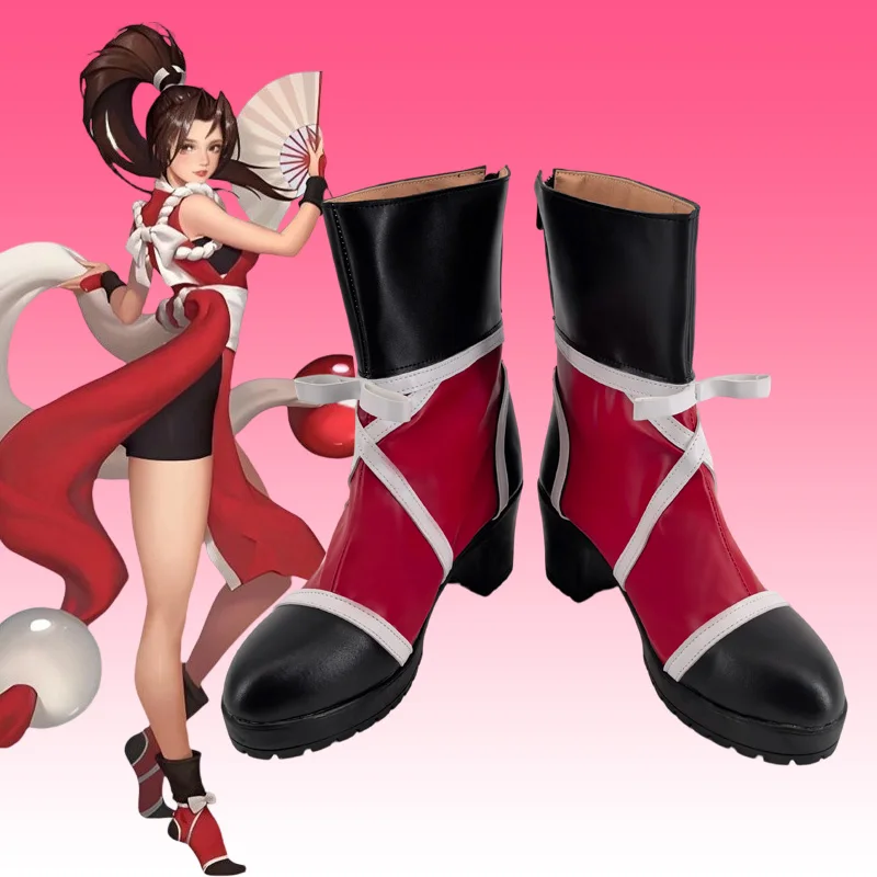 

Mai Shiranui Cosplay Shoes Anime Game Red And Black Mid Boots Carnaval de Halloween For Women