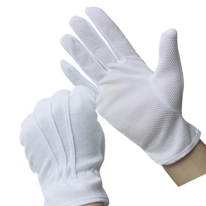 40PCS White Cotton Gloves No Slip Women Men Gripper Dots Parade Gloves Formal Tuxedo Uniform Costume Police Server Guard Gloves