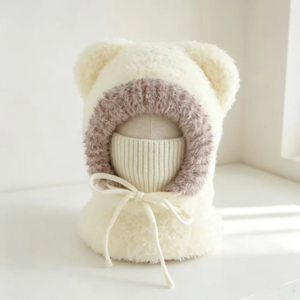 Ear Protection Cap Thickened Hooded Scarf Hat Knitted Integrated Winter Beanie Thermal Fluffy Thick Warm Balaclava Skiing