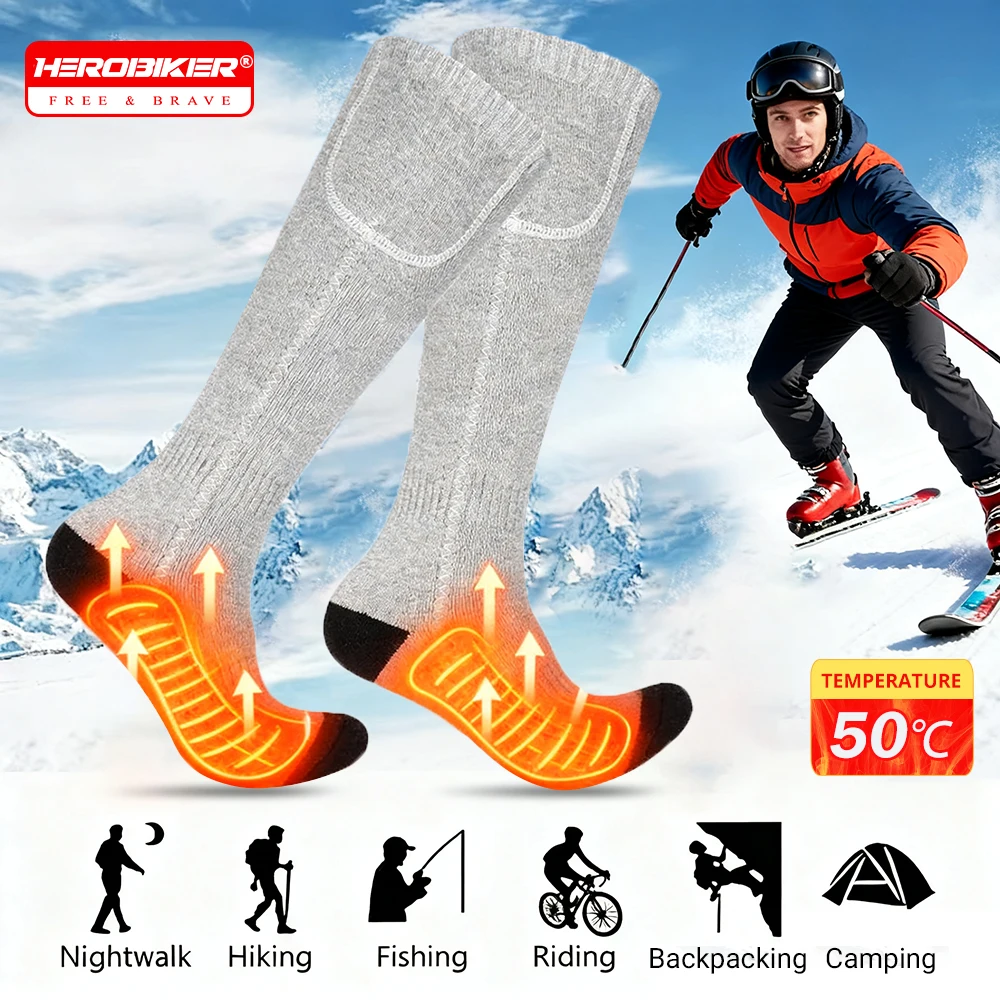 Heated Socks Rechargeable 5000mah Electric Heated Skiing Socks Outdoor Sports Foot Warmer Winter Thermal Socks