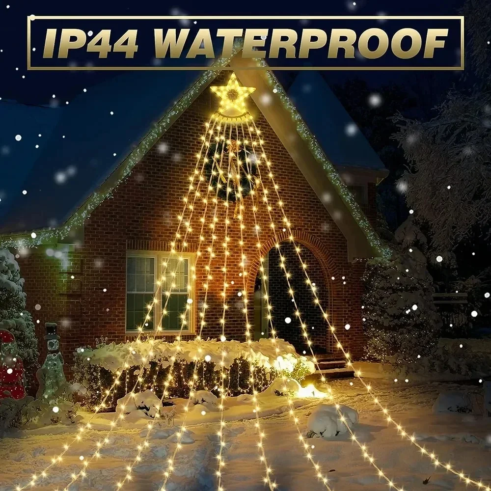 LED Star Waterfall Light String Christmas Tree Decorative Light Outdoor Waterproof Home Villa Party Atmosphere Decorative Light