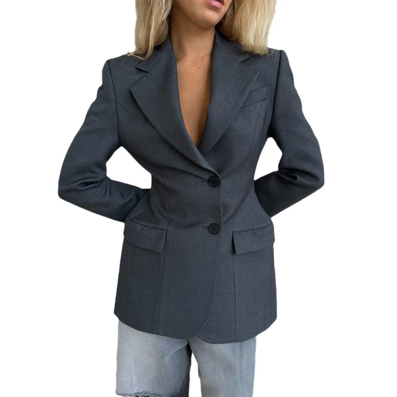 2024V Collar and Waist Cinching Suit for Women with A High-end and Slim Fit