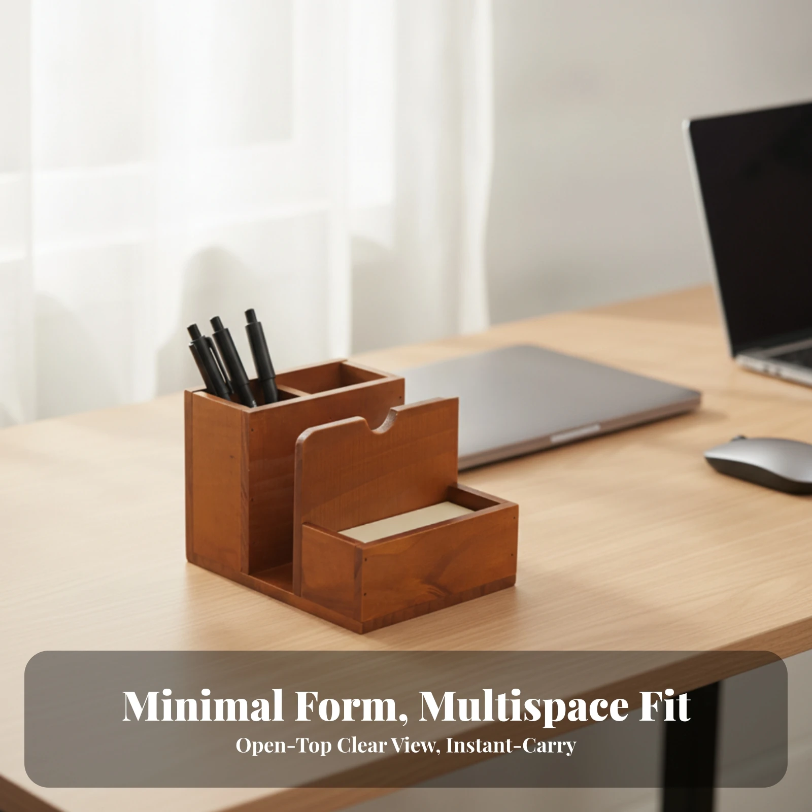 Wooden Desk Organizer with Tray Walnut Finish Desktop Organizer Box with Compartments Wooden Tabletop Organizer Clutter-Clear