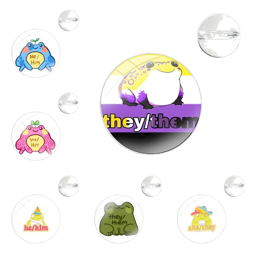 Frog Pronouns They Them She He Pins Badge Metal Brooches For Clothes Backpack Decoration gift