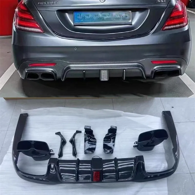 

For Benz S Class S63 S65 W222 2014-2021 Real Carbon Fiber Rear Bumper Lip Diffuser Exhaust port Splitters Spoiler Body Kit