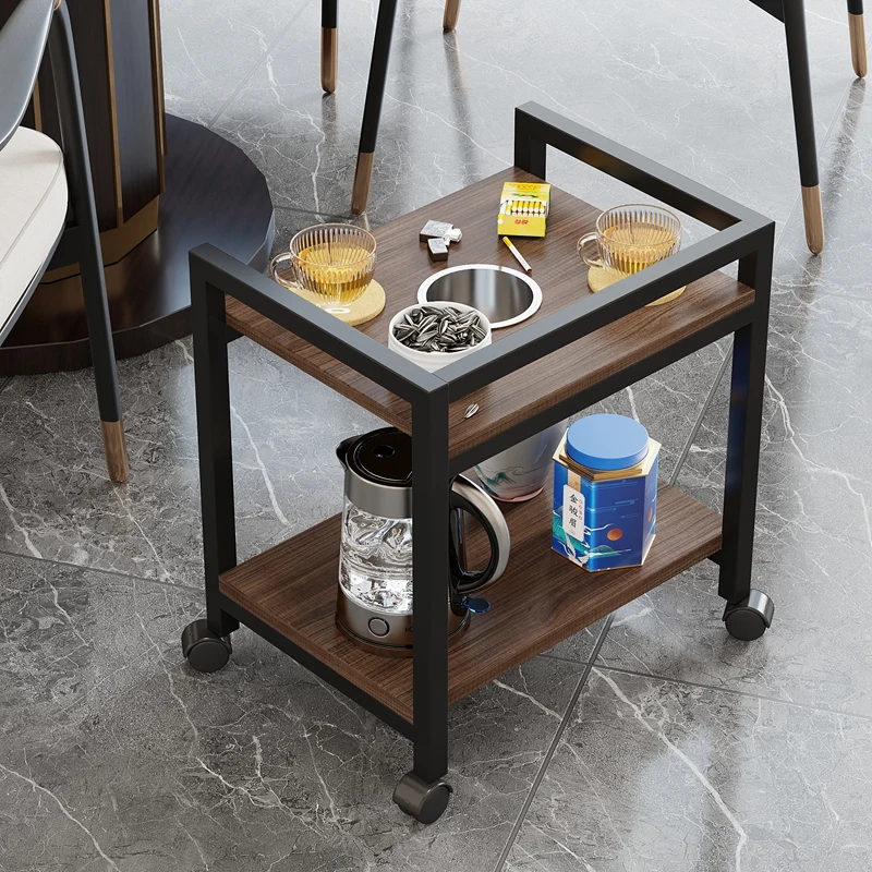 Mobile Metal Frame Wood Tabletop Storage Rack Modern Minimalist Side Cabinet Ashtray Chess And Card Room Mahjong  Coffee Table