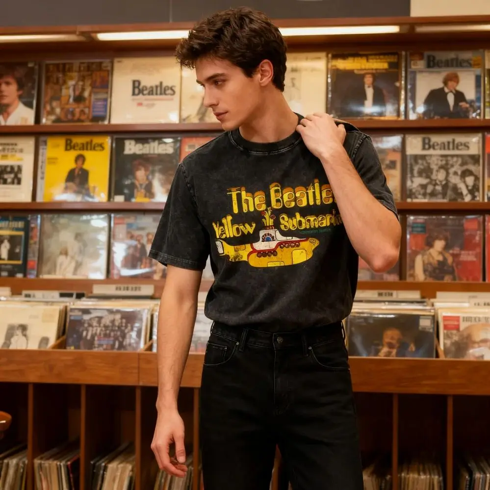 

Yellow Submarine Graphic Tee For The Beatles Men's Retro Band T-shirt Male Tee Casual Comfortable Streetwear Washed Tshirt