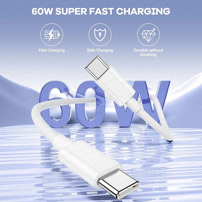 60W Fast Charge Cable Quick Charging USB C TO USB Type C Cable For iPhone 15 16 Xiaomi 17 Plus Pro Max Samsung S24 Data Charger