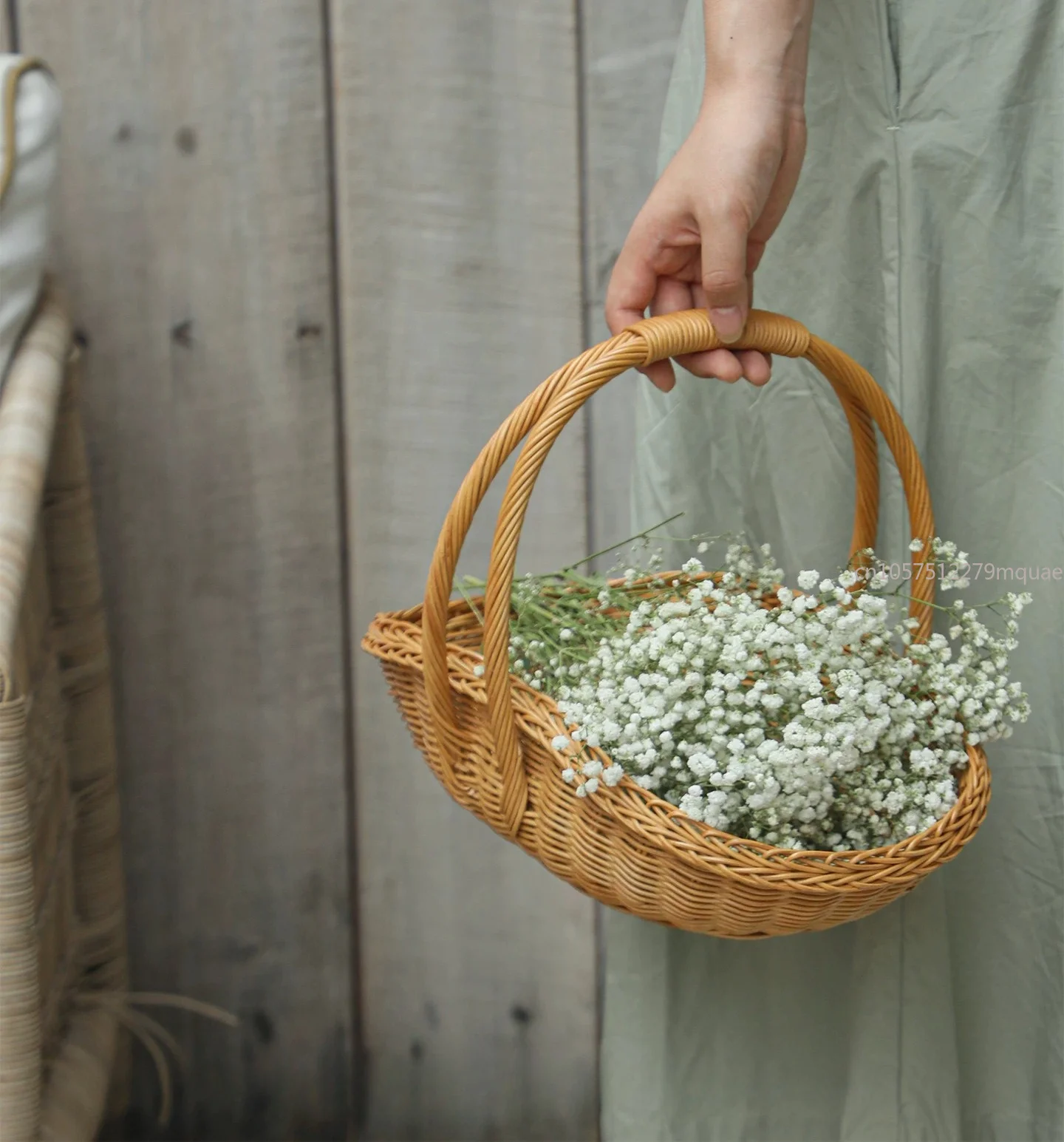 Shell Flower Basket\ Indonesian Plant True Vine Handwoven Size Storage Basket Handle Vegetable Basket