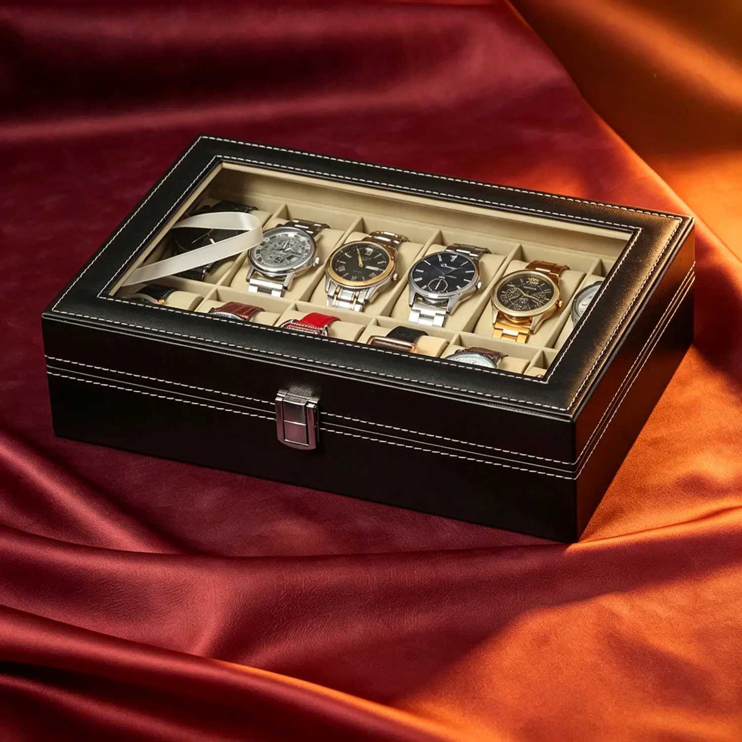 High Capacity Leather Watch Organizer Box