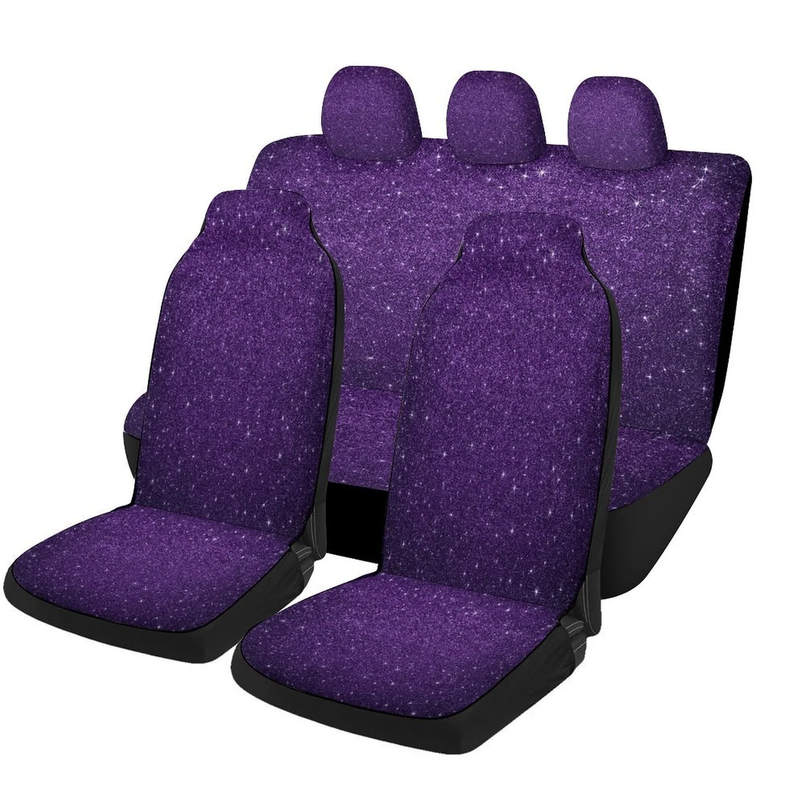 Purple Stars Designed Car Seat Covers Set For Most Cars, Trendy Novelty Decorative Car Seat Protector Covers Full Set, Car Seat