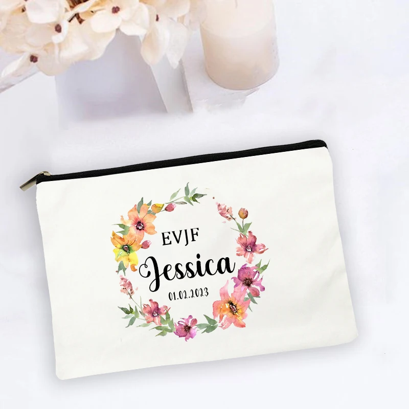 Custom Name Bride Bachelorette Party  Cosmetic Case Personalized EVJF Makeup Bag  Monogram Toiletries Pouch Gifts for Bridesmaid