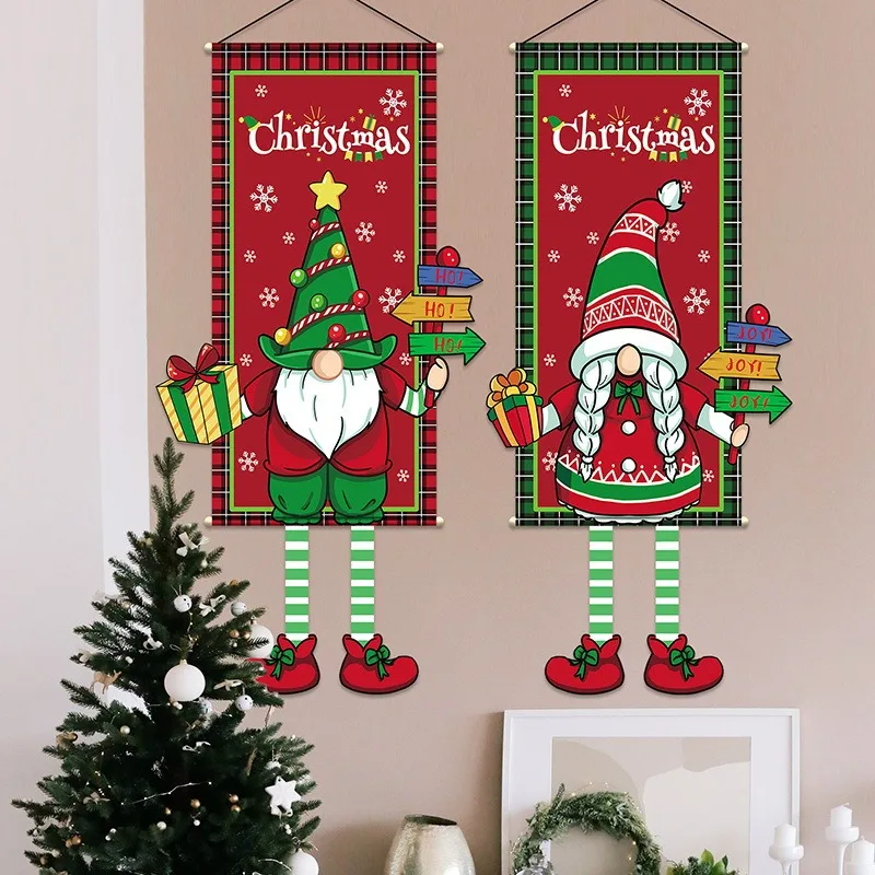 

Christmas Hanging Flag Long Leg Elf Santa Cluas Snowman Elf Xmas Outdoor Banner Merry Christmas Mall Window Decor Happy New Year