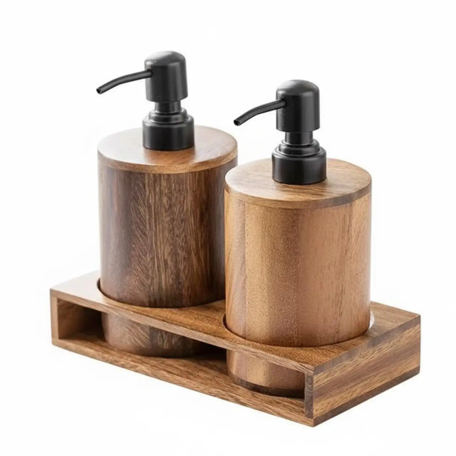 Walnut Grain Lotion Dispenser Pump Bottle Refillable Soap Container for Kitchen Sink Handwashing Station