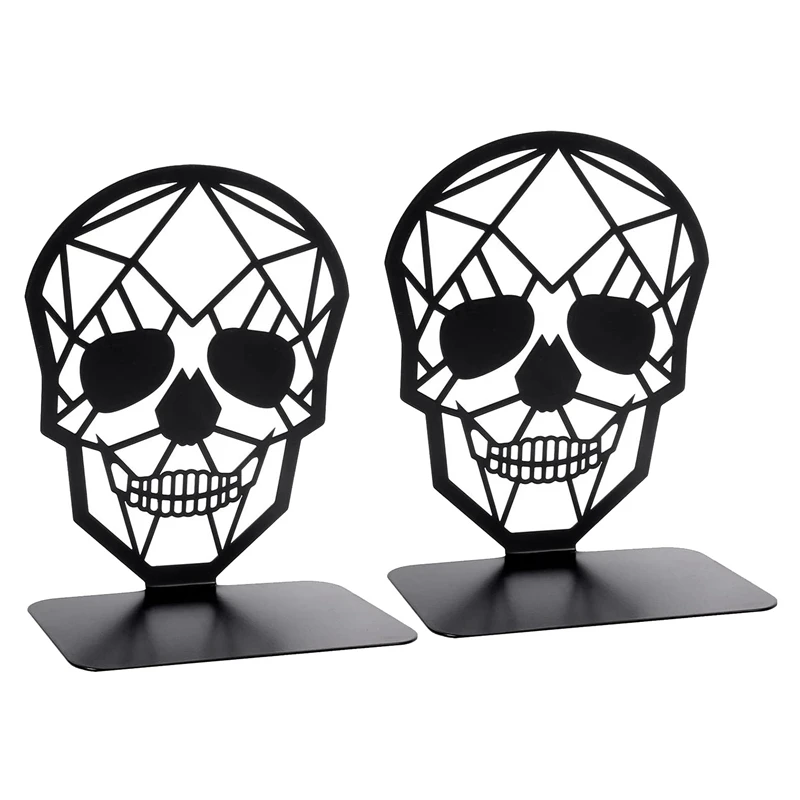 2 Pack Skull Design Black Bookend,Book Ends For Shelves Books,Book Shelf Holder Home Office Decorative Desktop Organizer