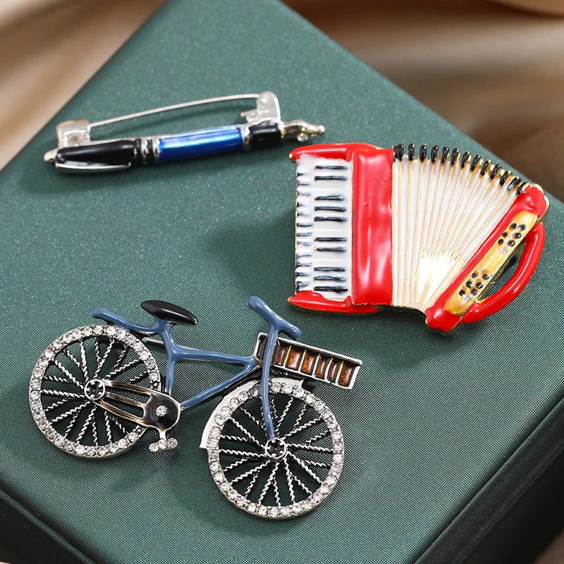 Creative Design Vintage Bicycle Pen Accordion Brooch Woman Kids Coat Pin Brooches Flower Accessories Gift