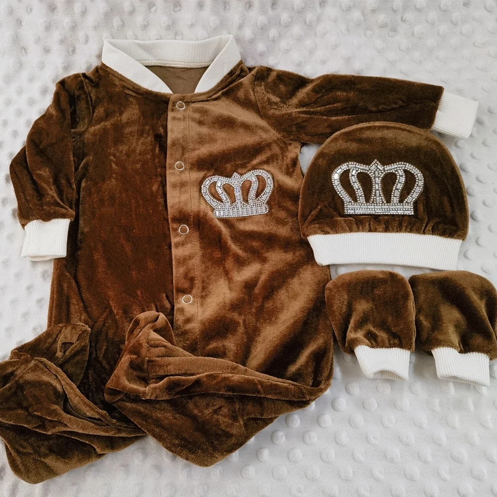Dollbling Newborn Baby Girls Velvet Romper Winter Christmas Crown Outfit Long Sleeve Bodysuit Winter Clothes for Photo Shoot