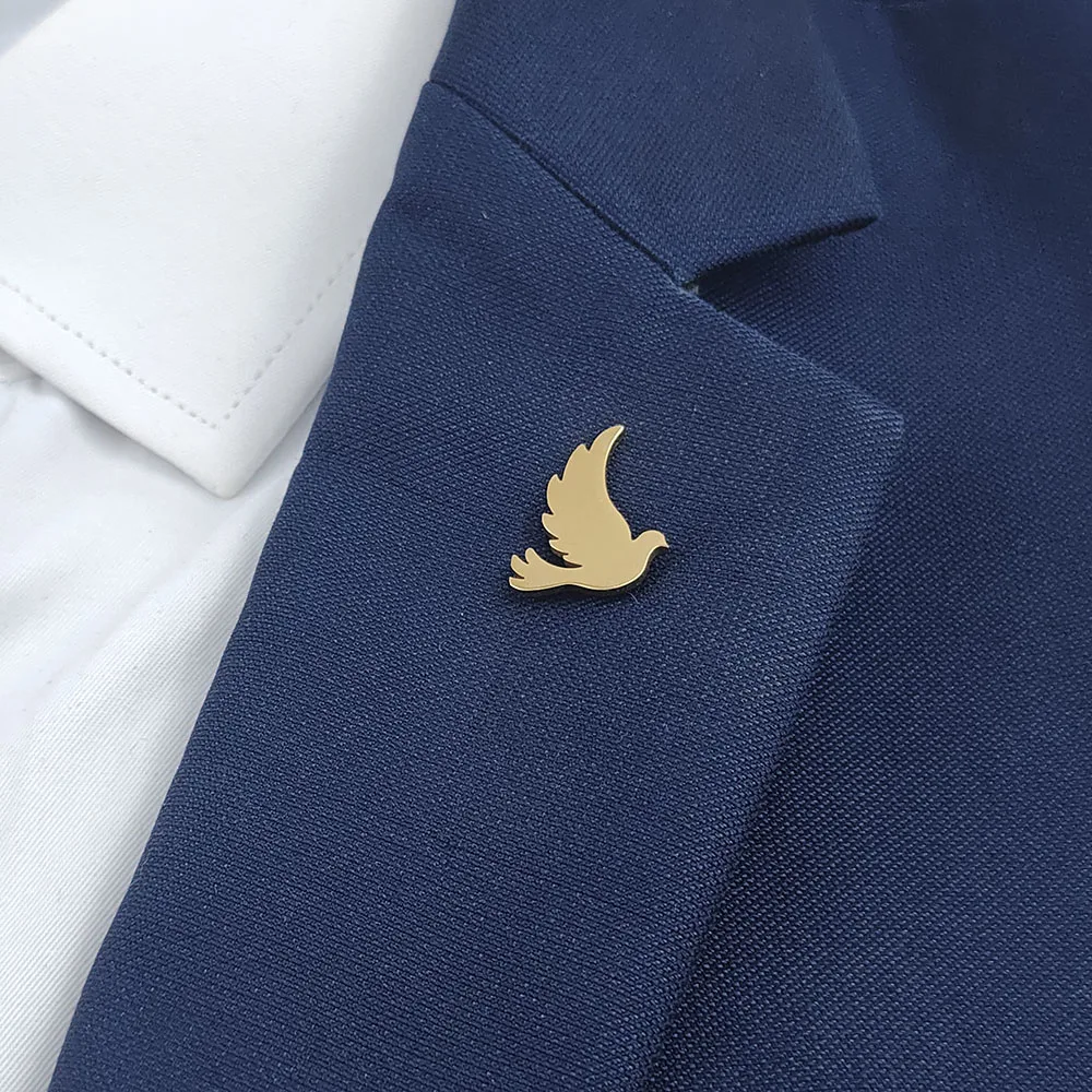 شارة عصرية من الفولاذ المقاوم للصدأ Dove of Peace، دبوس طية صدر السترة للرجال، مجموعة مجوهرات عالية الجودة مقاومة للماء، إكسسوارات Boyfriend Gi #1