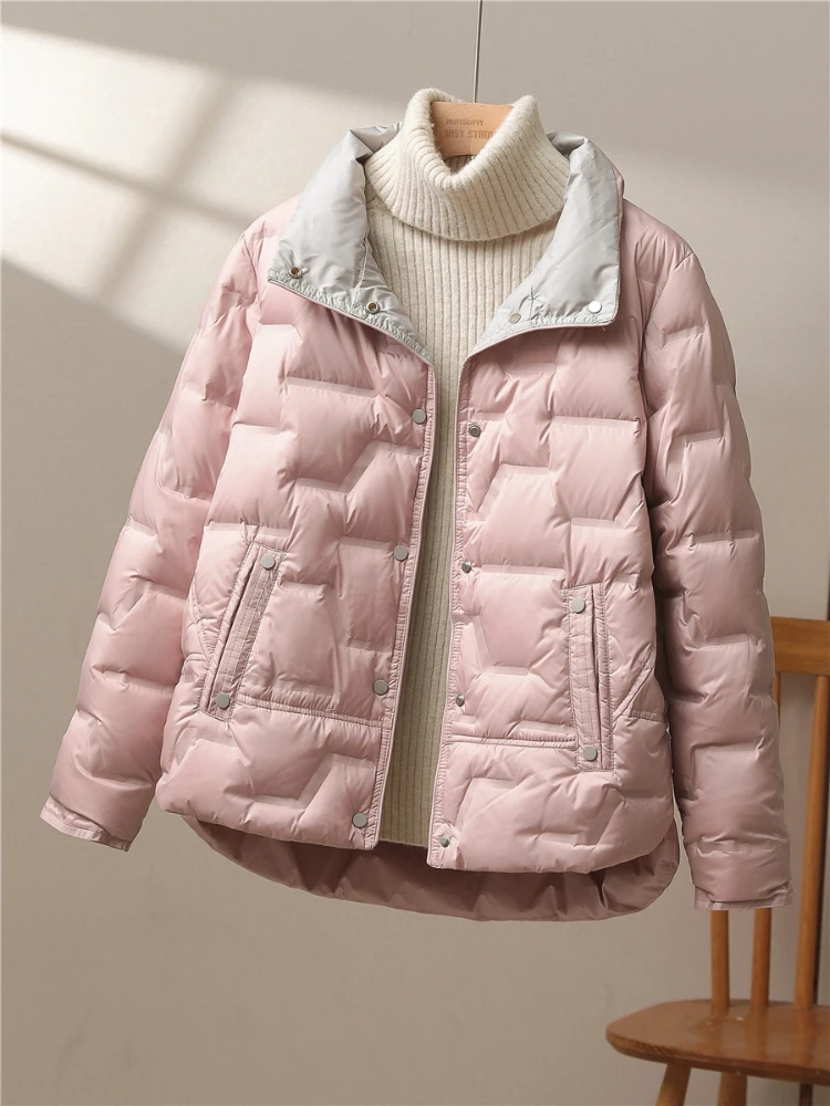 Fitaylor Autumn Winter Women White Duck Down Coat Casual Lapel Single Breasted Jacket Fashion Light Puffer Parka Outwear