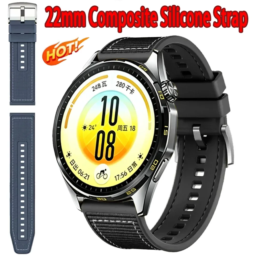 22mm Composite Silicone Strap For Huawei Watch 5 GT7 6 5 4 46mm Nylon Braided Sport Wristband For Huawei Watch GT7 Pro 46mm Band