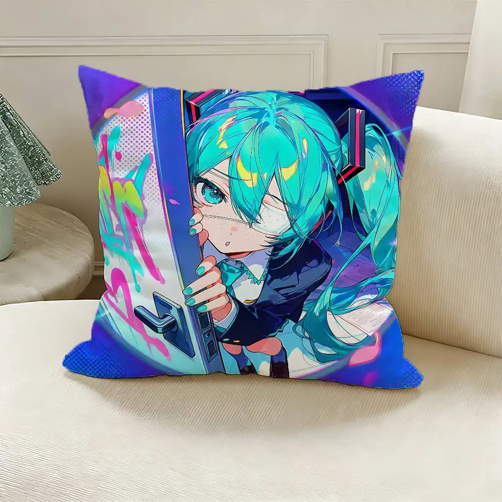 Cute M-Miku Pillow Case For Room Sofa Cushion Cover Suitable For Home Bedroom Decoration And Protector